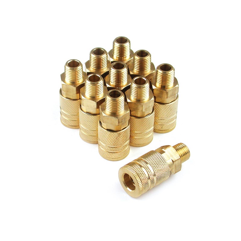 Primefit IC1414MB6-B10-P 1/4-Inch 6-Ball Brass Male Industrial Coupler Contractor Pack, 10-Piece - Image 1